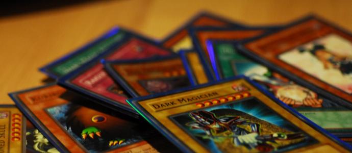 Close up of several Yu-Gi-Oh! cards