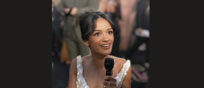 Marissa Bode interviewing at a red carpet event